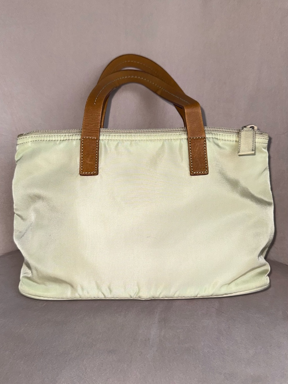 Prada Authentic Cream Nylon Purse with Tan Leather Handles - Picture 3 of 14